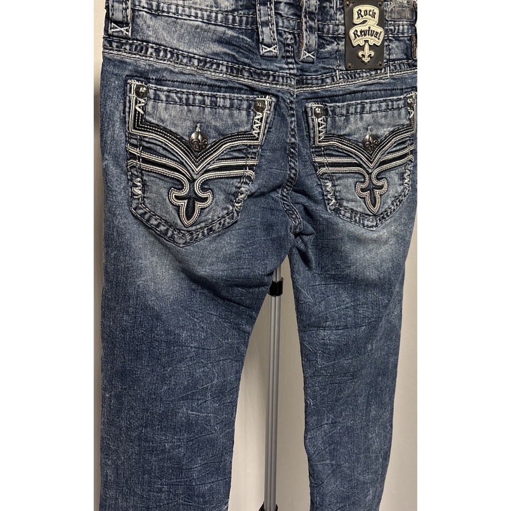 Rock Revival Eben Straight Leg Jeans Mens Size 30 Distressed Blue Acid Wash - Picture 3 of 14